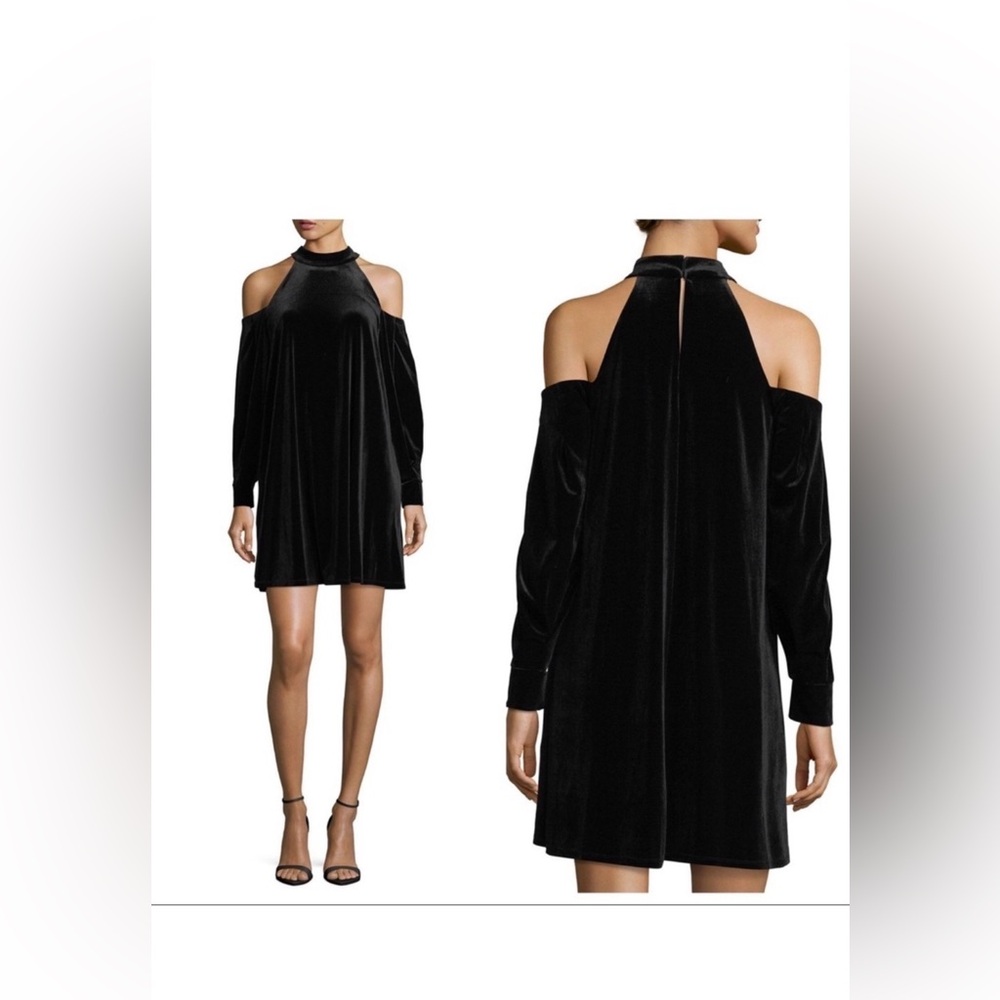 Laundry by Shelli Segal Black Velvet Off Shoulder long sleeve Mini Dress…